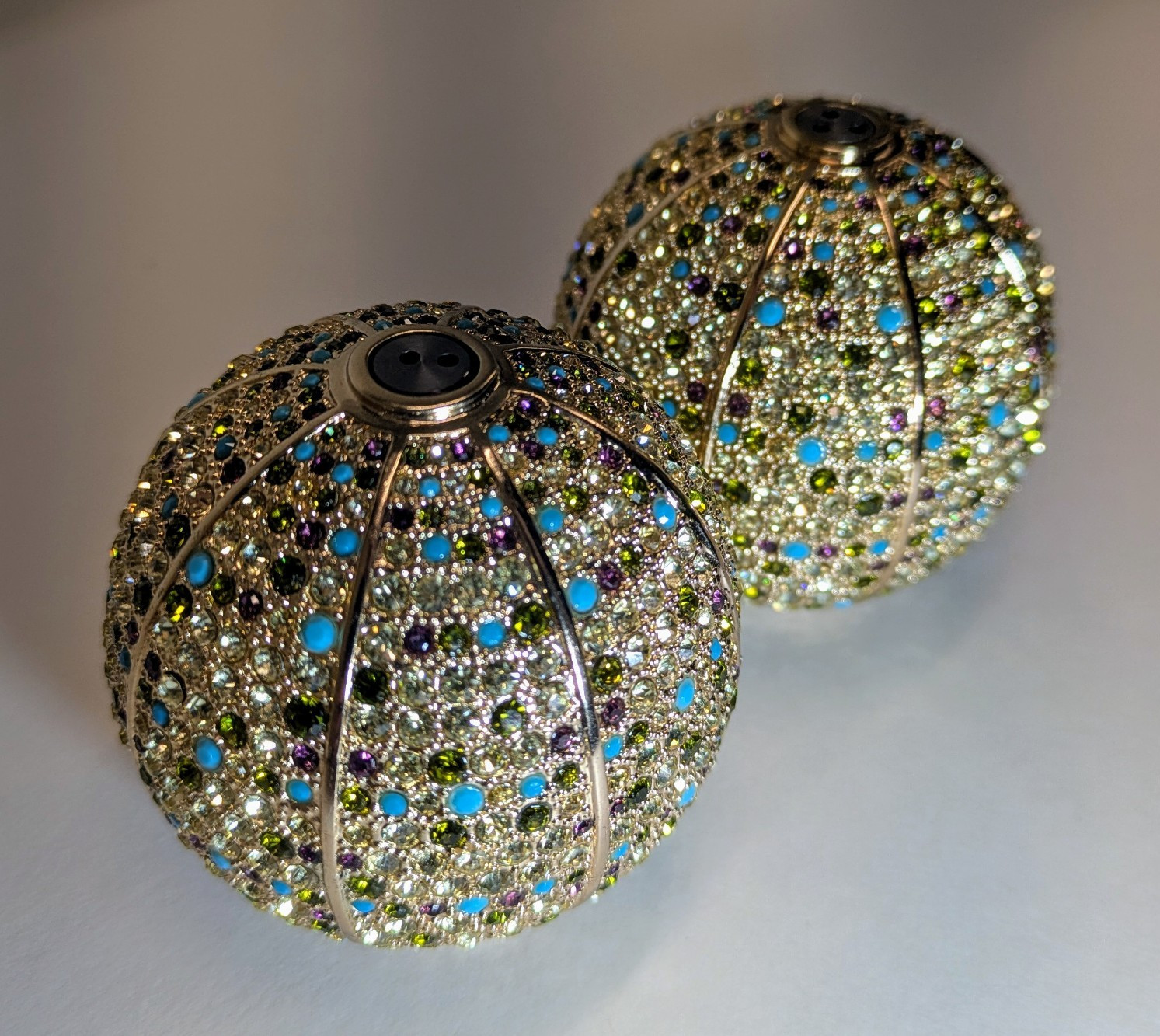L'Objet Jeweled Round Salt & Pepper Shakers Set of 2 Gold/Blue Crystal- SALE L'Objet Jeweled Round Salt & Pepper Shakers Set of 2 Gold/Blue Crystal- SALE