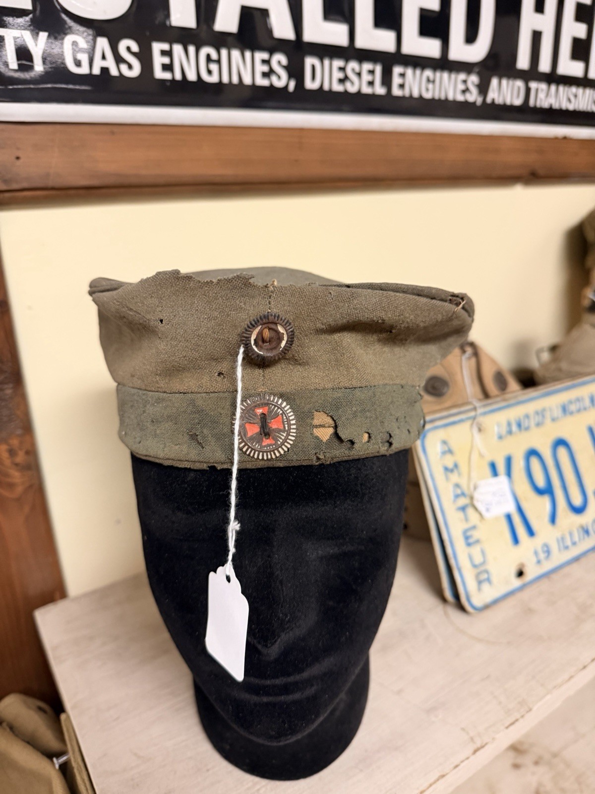 Ww1 Original German Cap with Mothing and Hat Badge