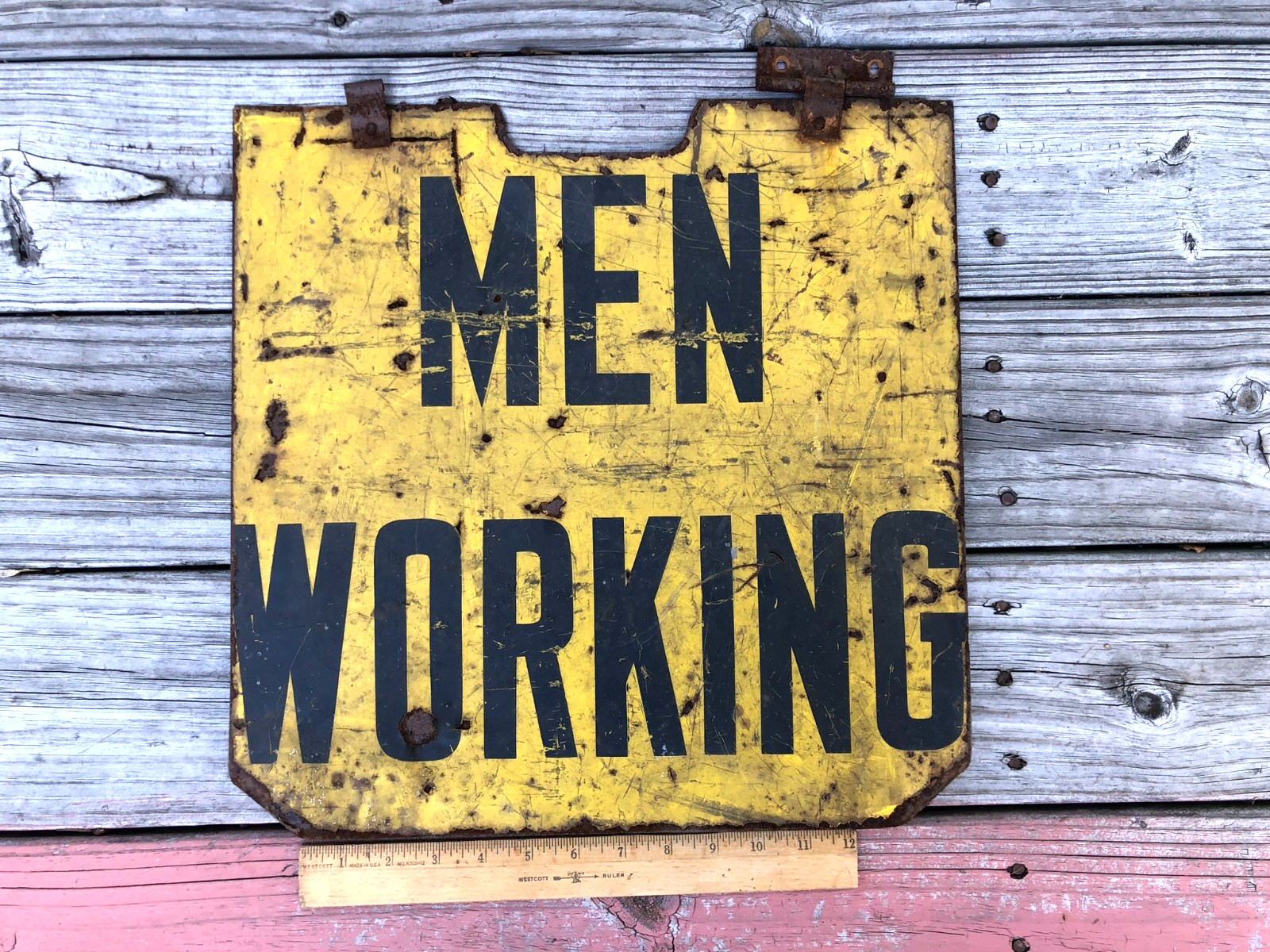 Vintage Distressed Men Working Construction Steel Street Sign
