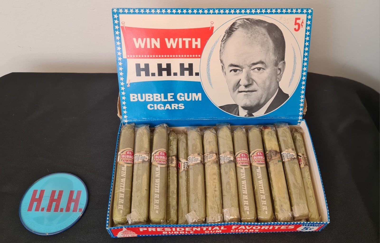 Vintage Swell Presidential Candidate Hubert H Humphrey Bubble Gum Cigars Box HHH