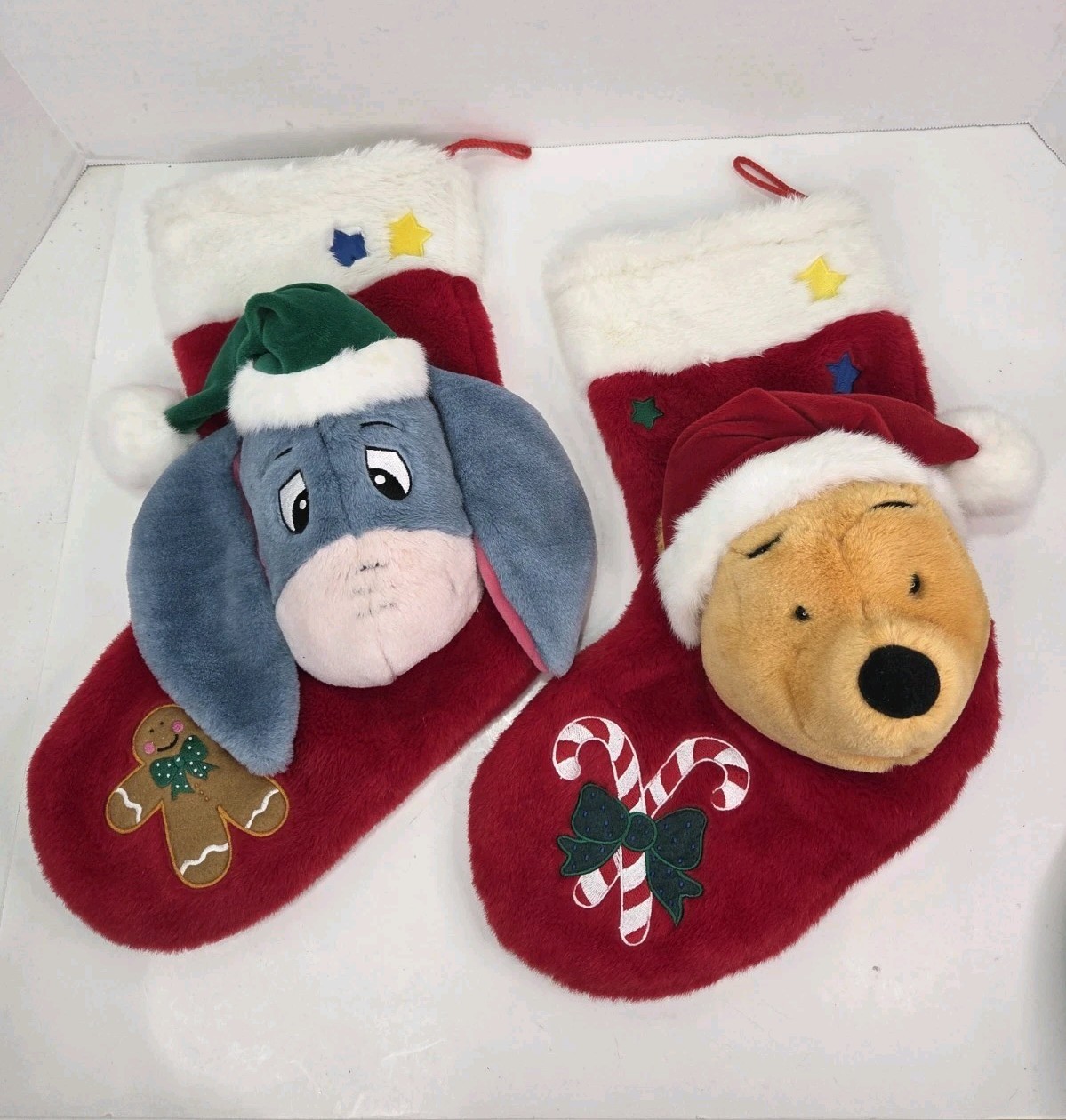 VINTAGE 1999 Eeyore And Pooh Winnie Pooh Singing Christmas Stocking Plush 3D