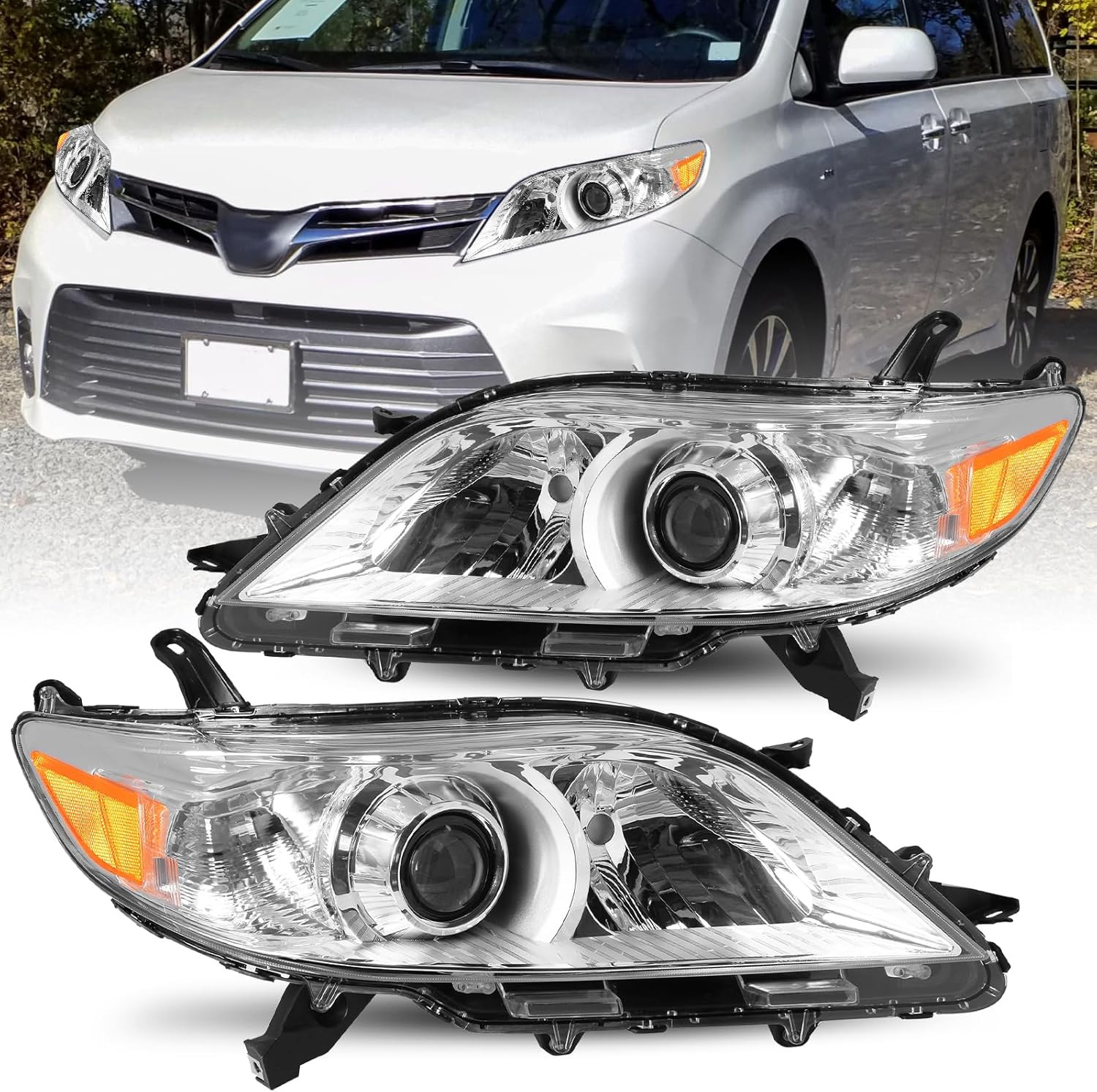 W/O LED DRL Halogen Headlight Assembly Compatible with 2011-2020 Toyota Sienna C W/O LED DRL Halogen Headlight Assembly Compatible with 2011-2020 Toyota Sienna C