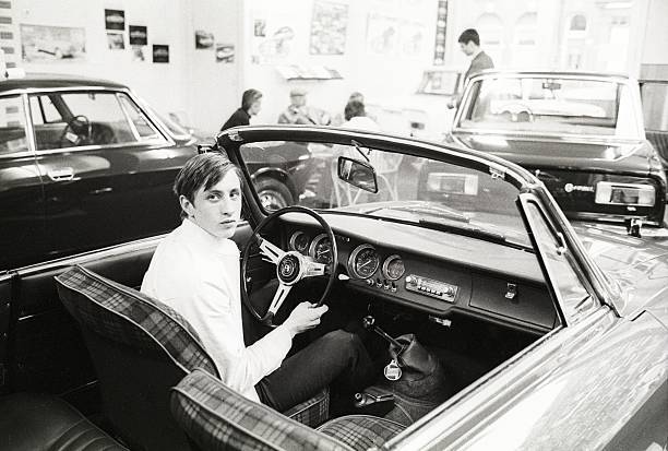 Johan Cruijff Behind The Wheels Of An Alfa Romeo 1968 Old Football Photo