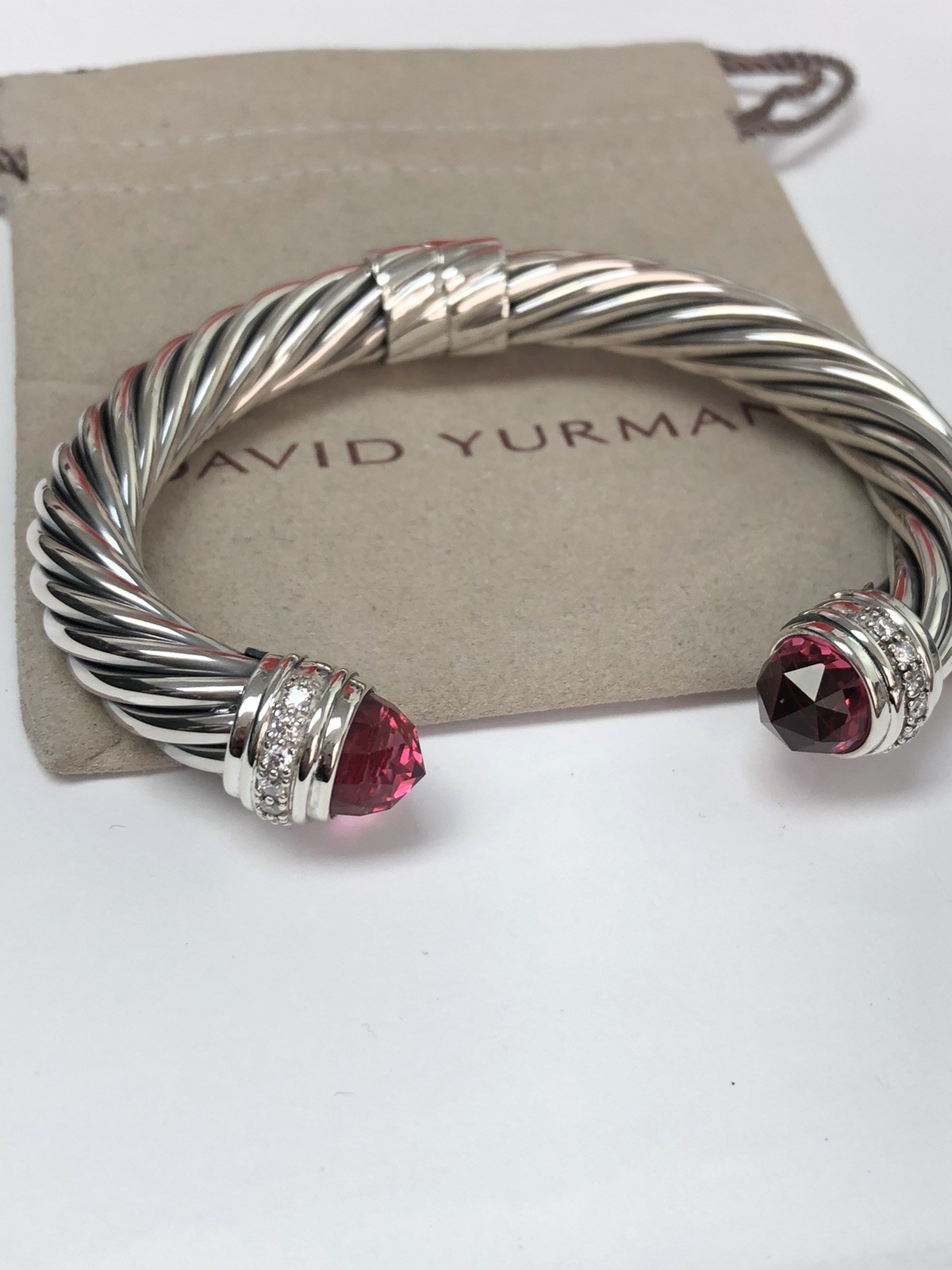 David Yurman 10mm Cable Classics Bracelet 925 Silver Tourmaline & Diamonds