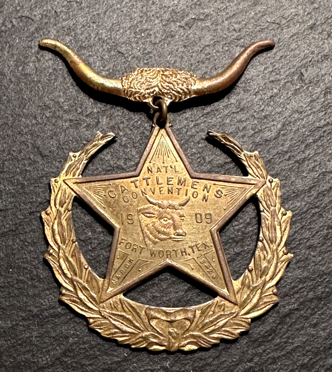 1909 NATIONAL CATTLEMEN'S CONVENTION FORT WORTH, TX METAL PIN D106