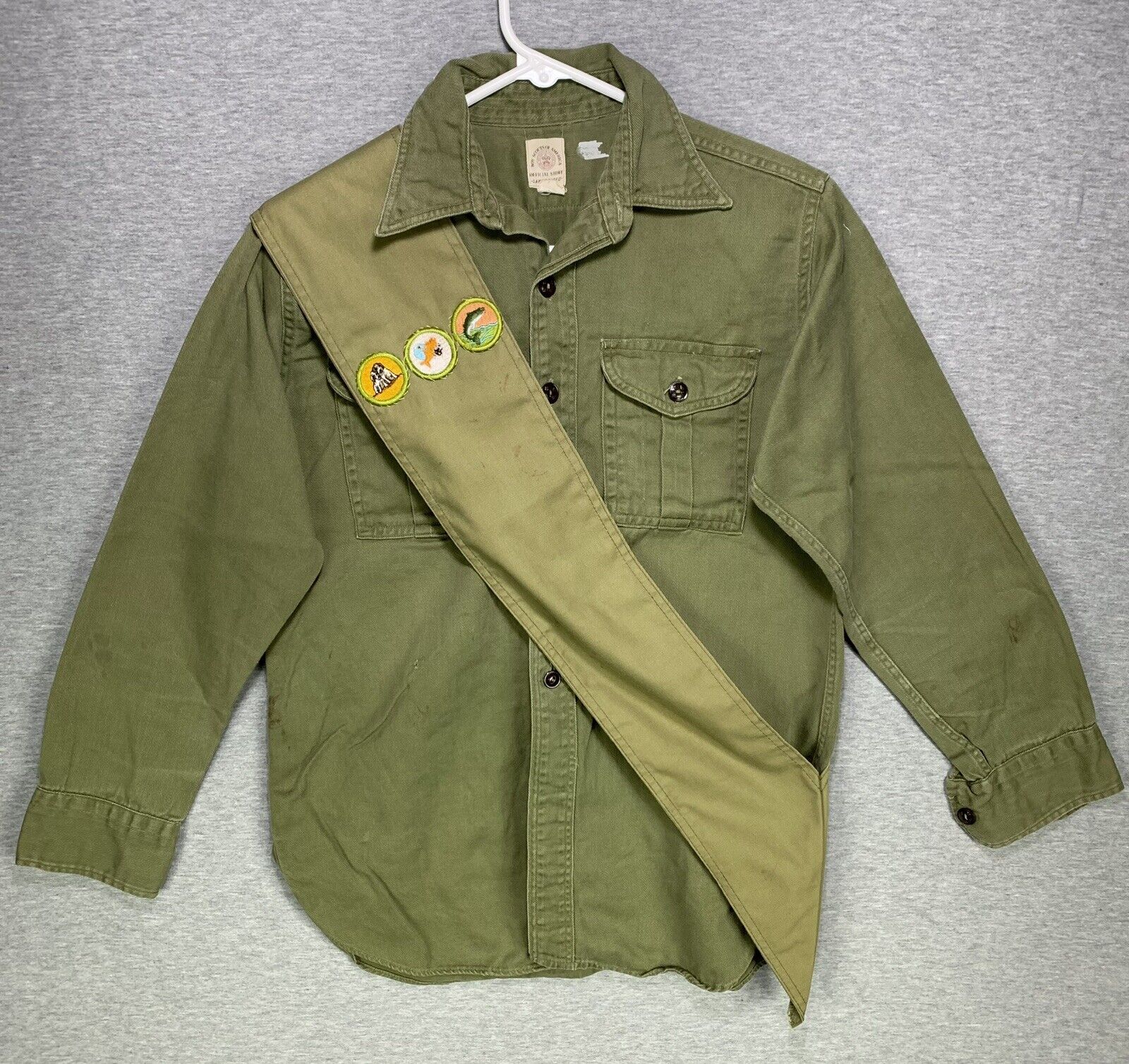Vintage Sanforized BSA Boy Scouts Official Long Sleeve Shirt & Sash 14” Neck