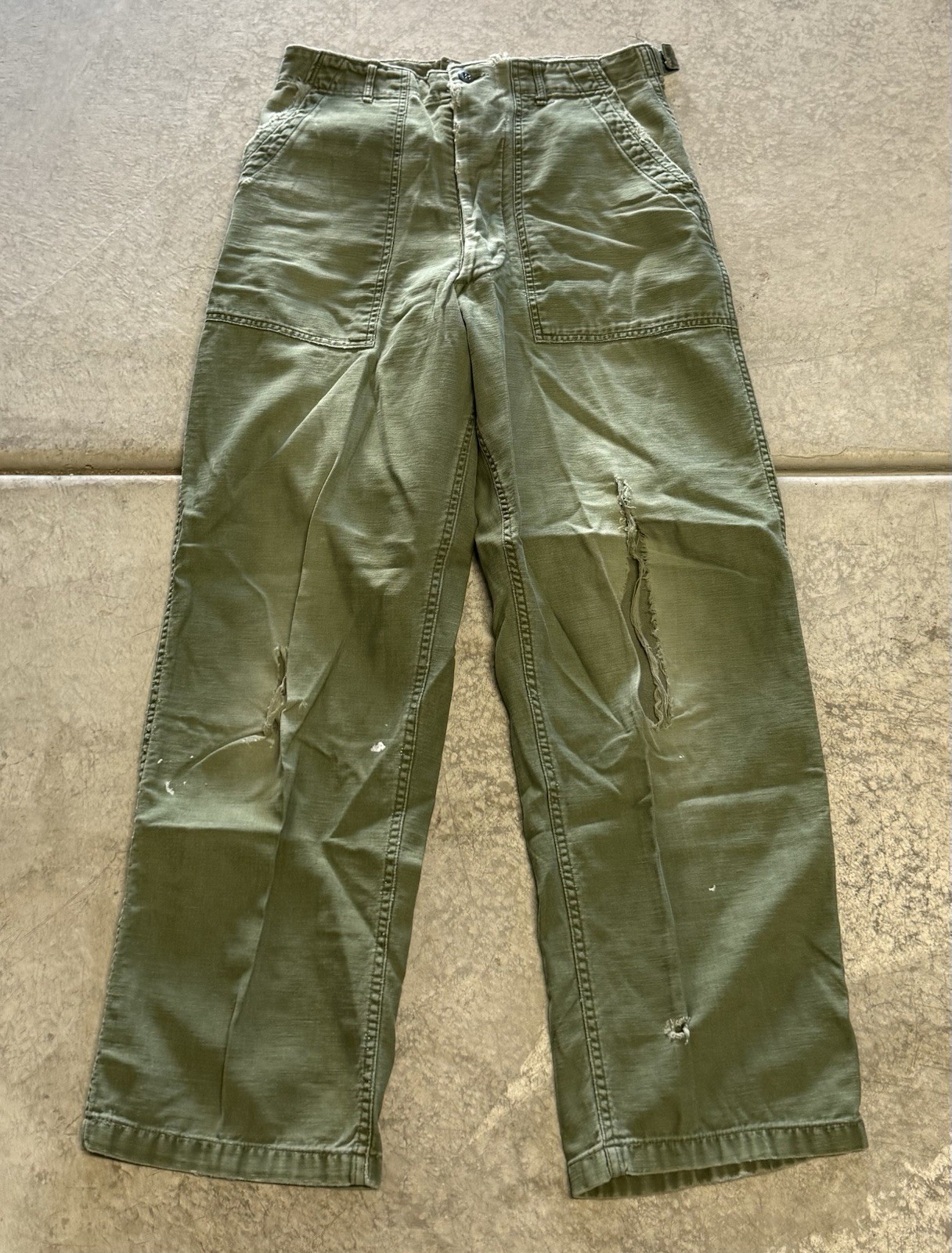 True Vintage 60’s OG 107 Military Army Distressed Pants 30x30 Green Button Fly