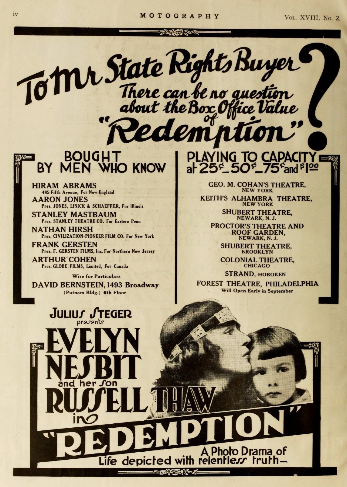 EVELYN NESBIT in Redemption - 1917 Movie Ad Image - 5 x 7 inch Photo