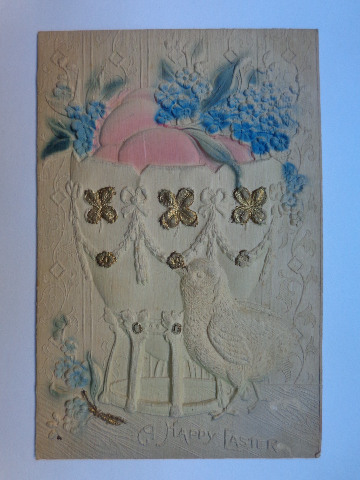 A Happy Easter-Embossed, Airbrushed, Chick and Eggs, Postcard, Unposted A Happy Easter-Embossed, Airbrushed, Chick and Eggs, Postcard, Unposted