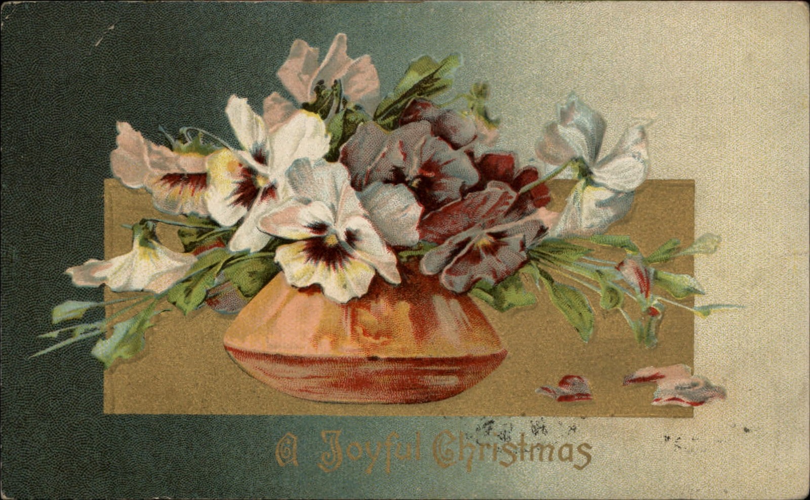 Christmas pansies vase pastel embossed Winsch to MOLLY SARTWELL Theresa NY