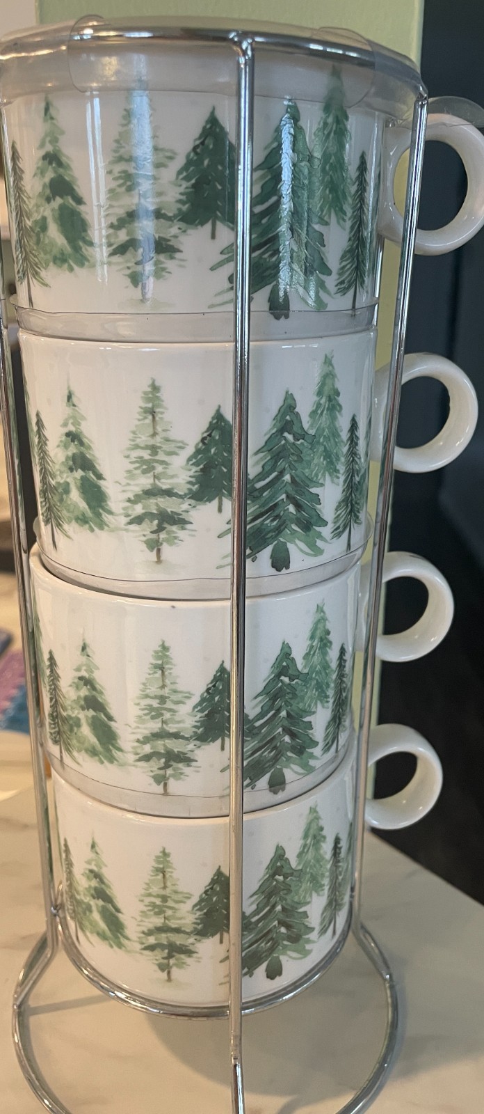 Grace Teaware Stacking Mug Set Winter Holiday Collection Pine Tree Forest
