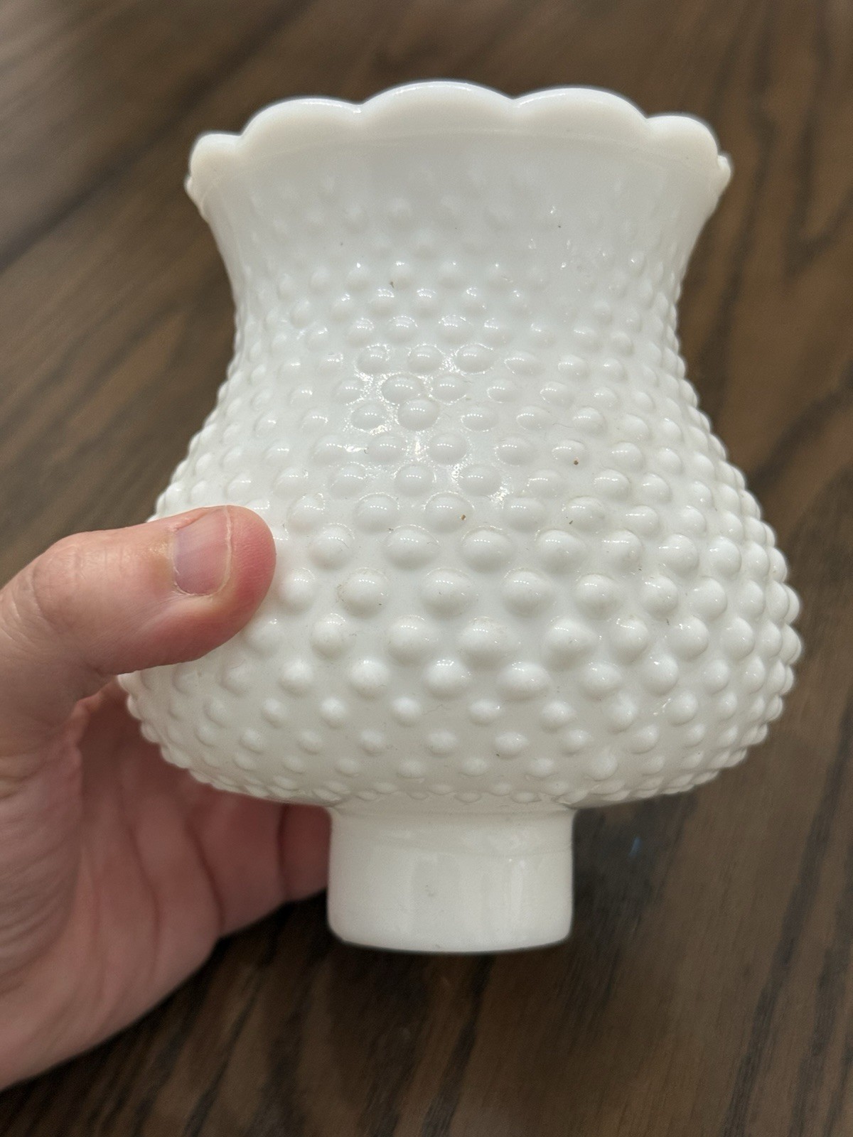 Vintage White Milk Glass Hobnail Hurricane Lamp Shade Globe Scalloped Ruffle Vintage White Milk Glass Hobnail Hurricane Lamp Shade Globe Scalloped Ruffle