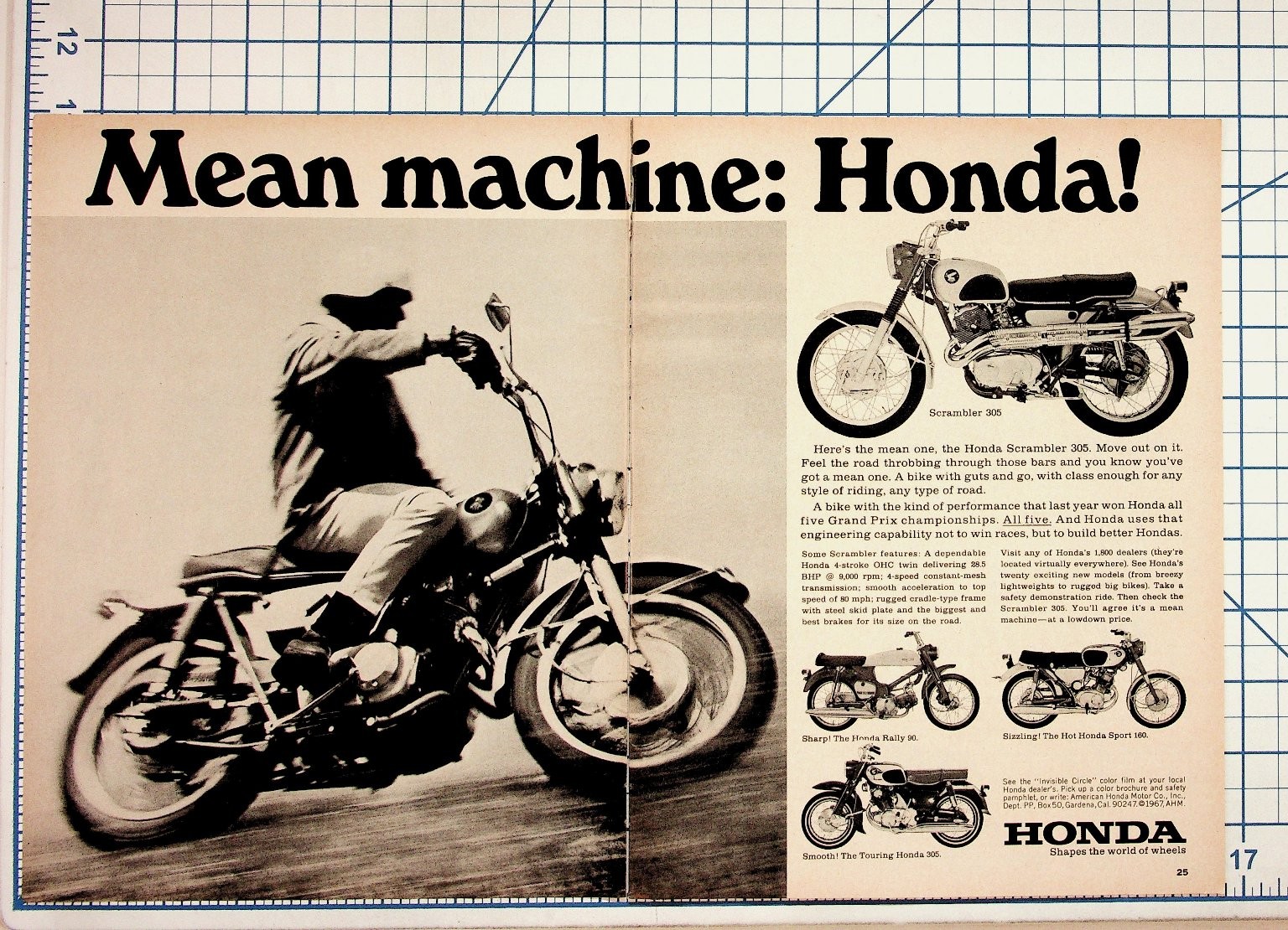 1967 Honda Scrambler 305 Motorcycle Magazine Print Ad Vintage Ephemera