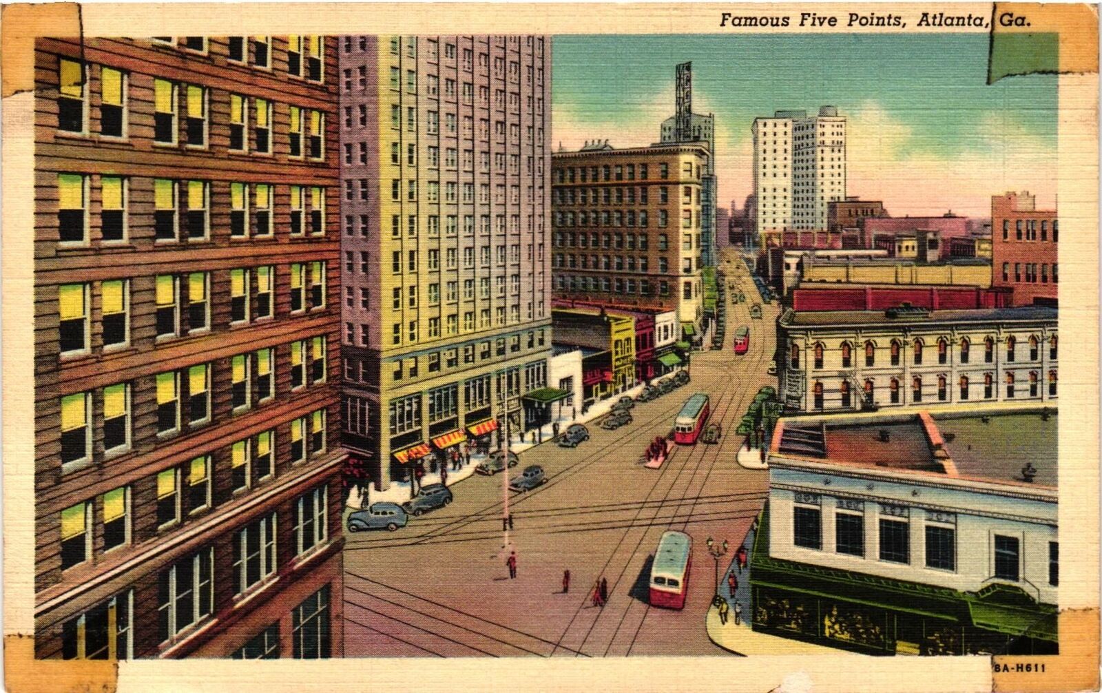 Vintage Postcard- Famous Five Points, Atlanta, GA. Early 1900s