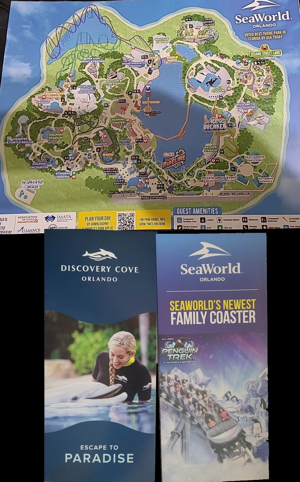 2024 SeaWorld Orlando Park Guide Map + Sea World and Discovery Cove Brochures