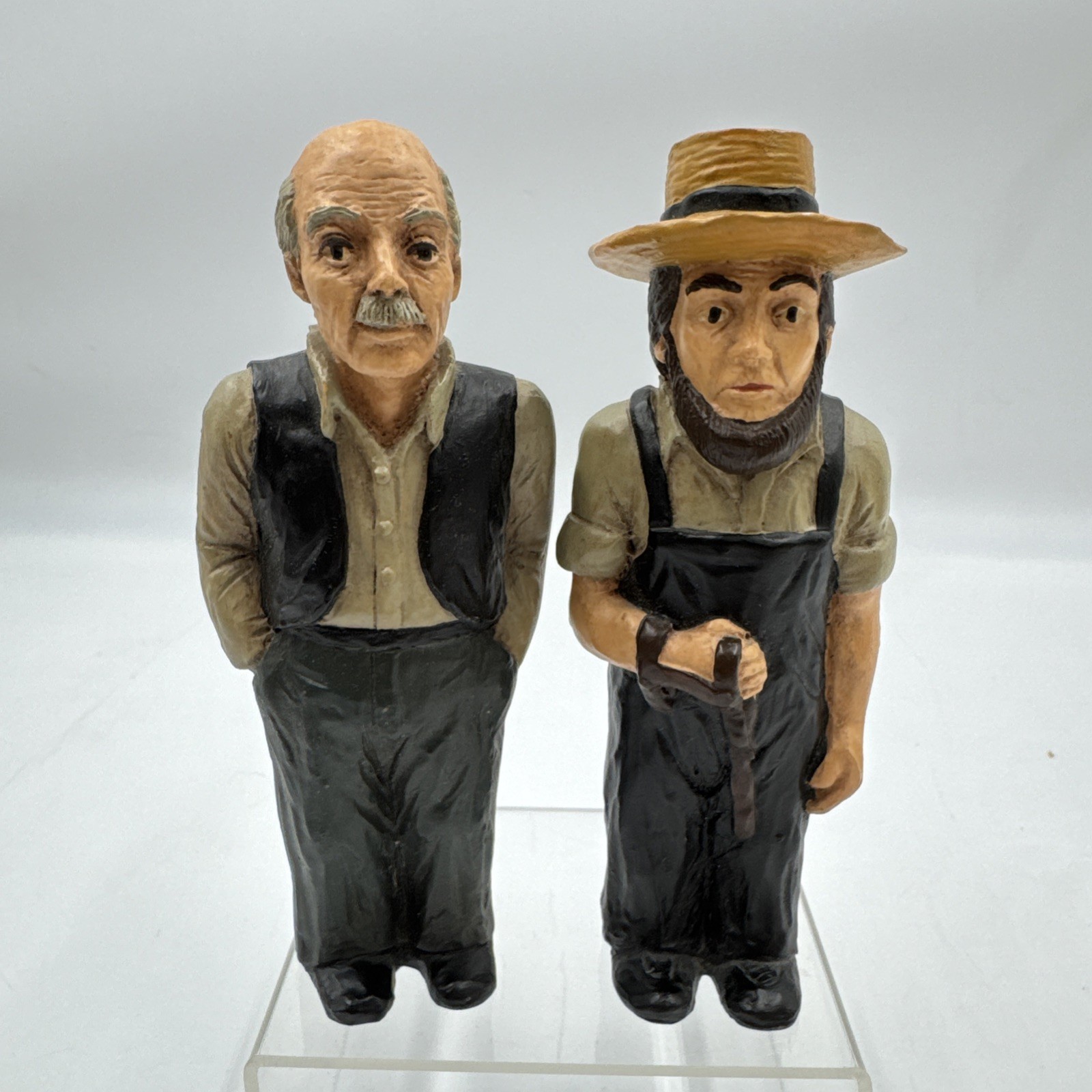 Vtg Set/2 Wood Composition Carved Amish Men Farmer Folk Art Figurines