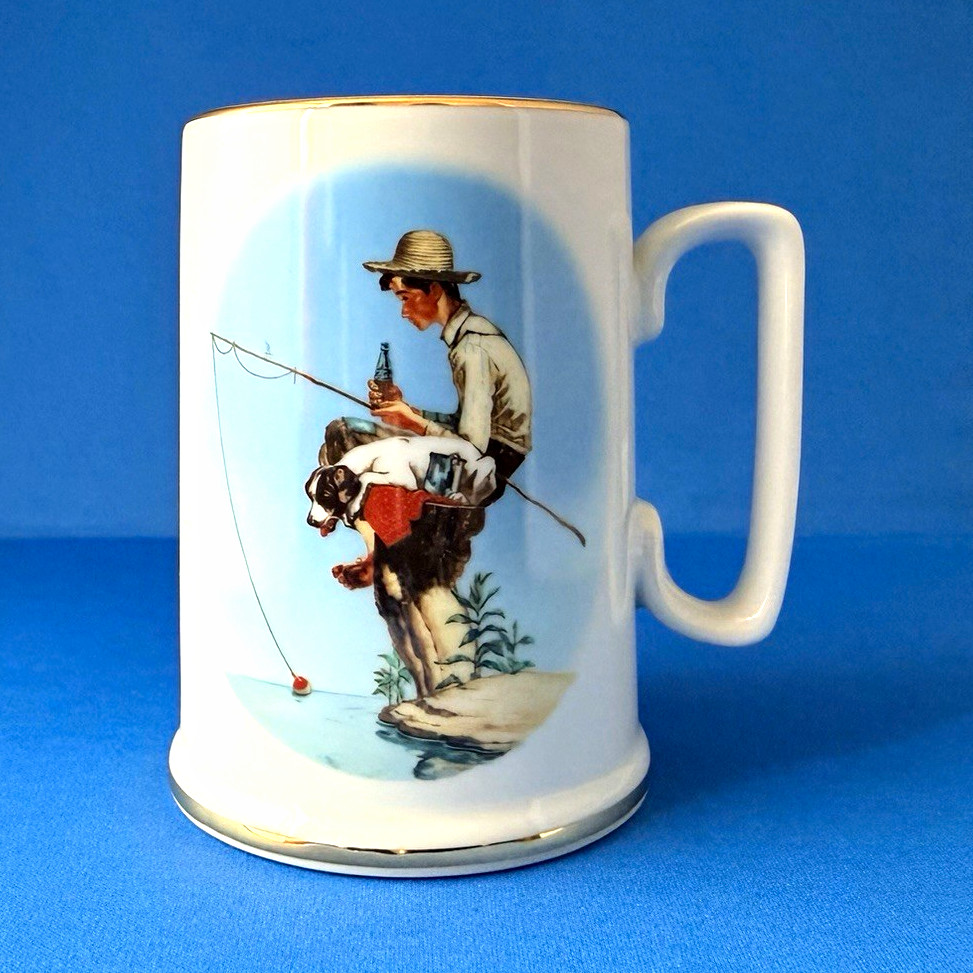 1986 Coca Cola Out Fishin Tankard Norman Rockwell Inspired 100th Anniversary COA