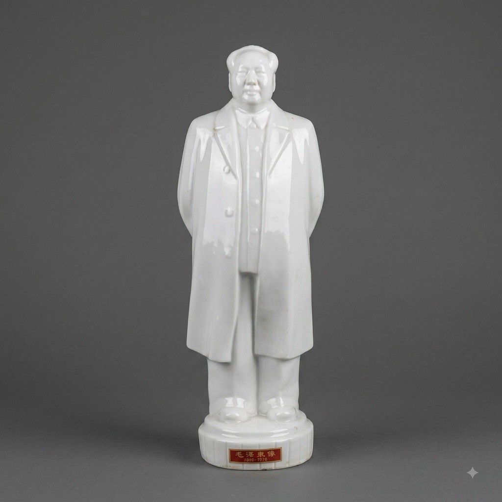 Vintage White Porcelain Chairman Mao Zedong Full Body Statue Figurine, 12” Tall