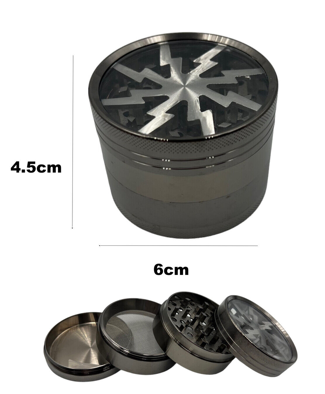 Large 6cm Charcoal Herb Grinder 4 Layers Smoke Spice Tobacco Metal Crusher