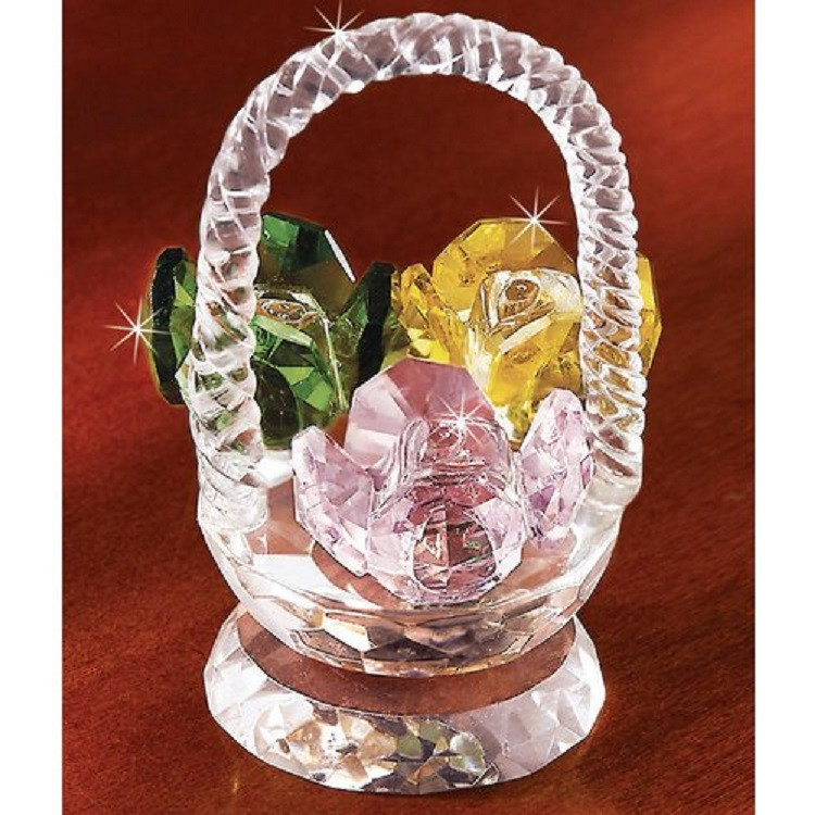 CRYSTAL ROSE FLOWER BASKET FIGURINE new In box deluxe SALE