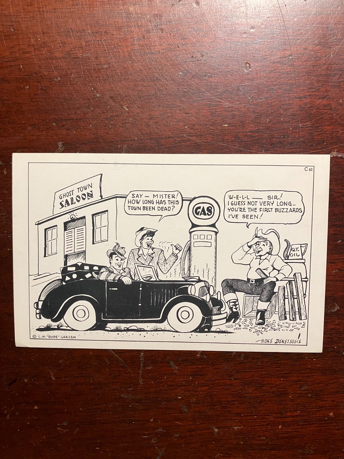 Ghost Town Saloon Gas Station Pump Old Car L H Dude Larsen 1949 1940s Postcard