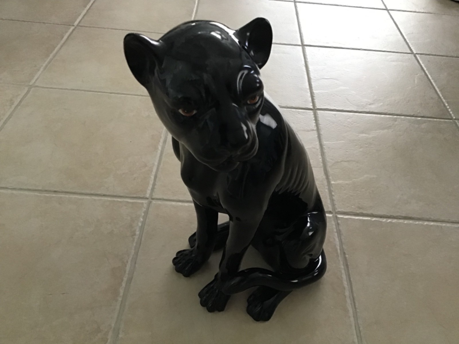 VINTAGE CERAMIC BLACK PANTHER STATUE 24” Tall