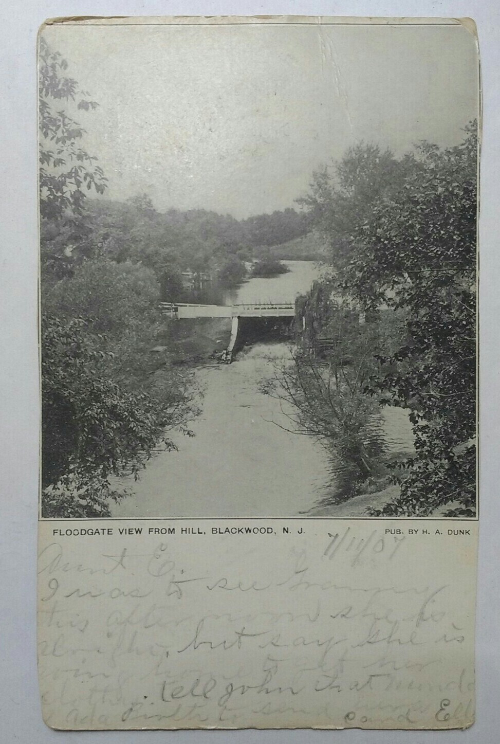 1907. BLACKWOOD, NJ. FLOODGATE VIEW FROM HILL VTG POSTCARD ANTIQUE NEW JERSEY