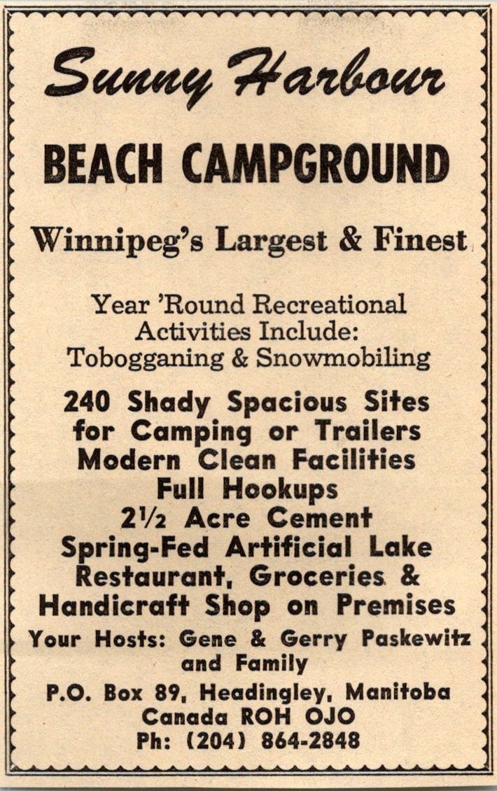 Sunny Harbour Gene & Gerry Paskewitz Headingley Manitoba CAN 1974 Ad TAK6-S131
