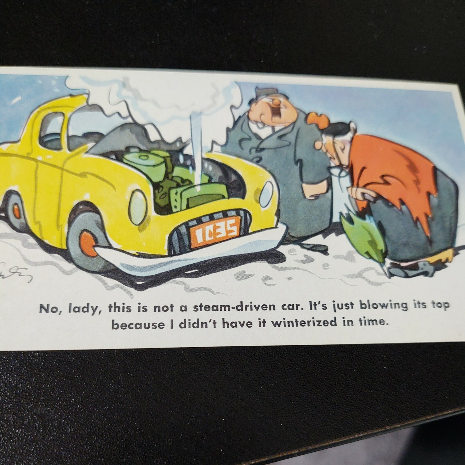 funny 2 AUTO AD to WINTERIZE NOW ca1955 PRESTONE ANTI-FREEZE Postcard