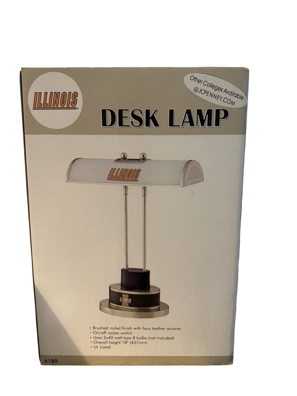 Vintage JC Penny University Of Illinois Illini Nickel Finished Desk Lamp new