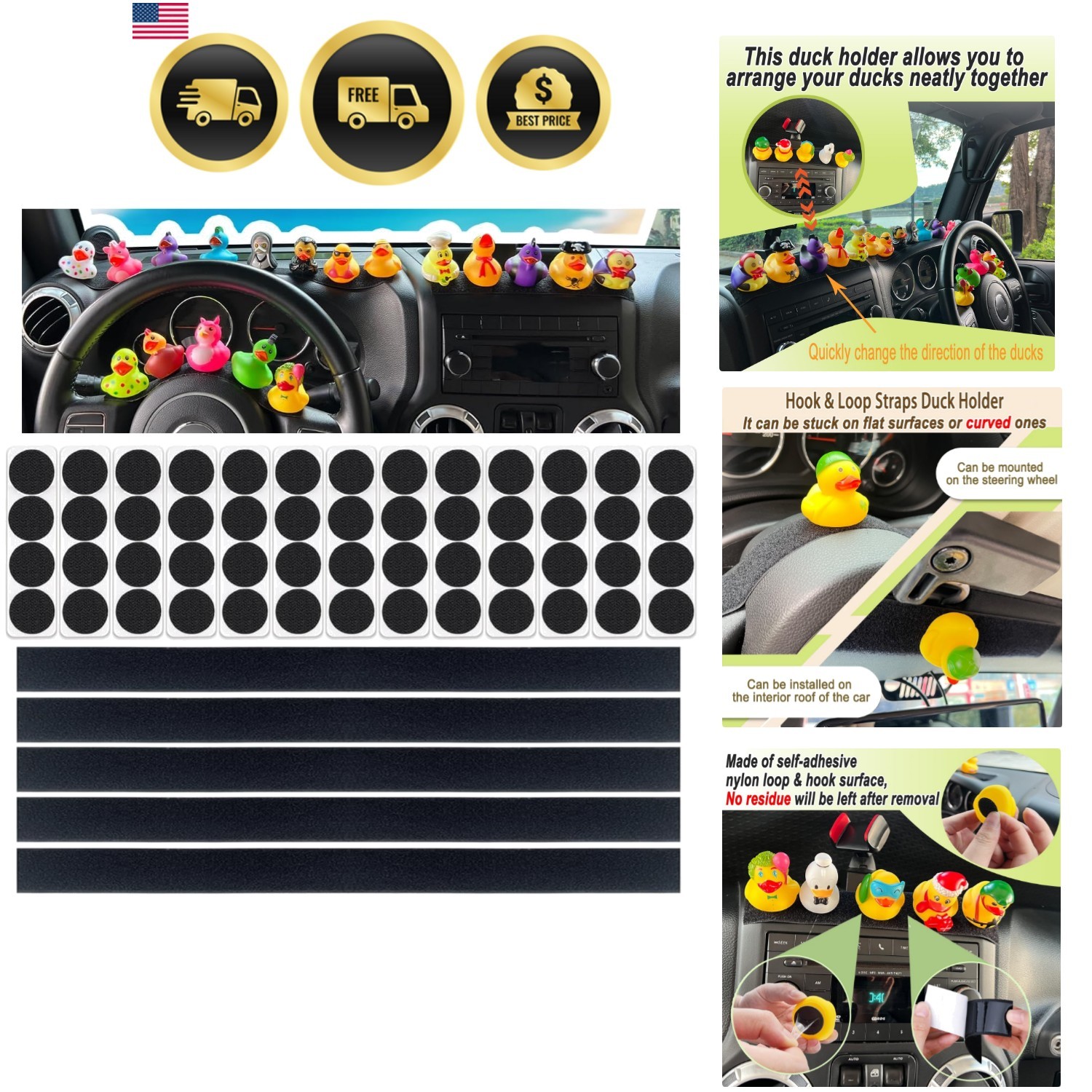 52Pcs Duck Holder for Jeep,Rubber Ducks Mount for Jeep Dash