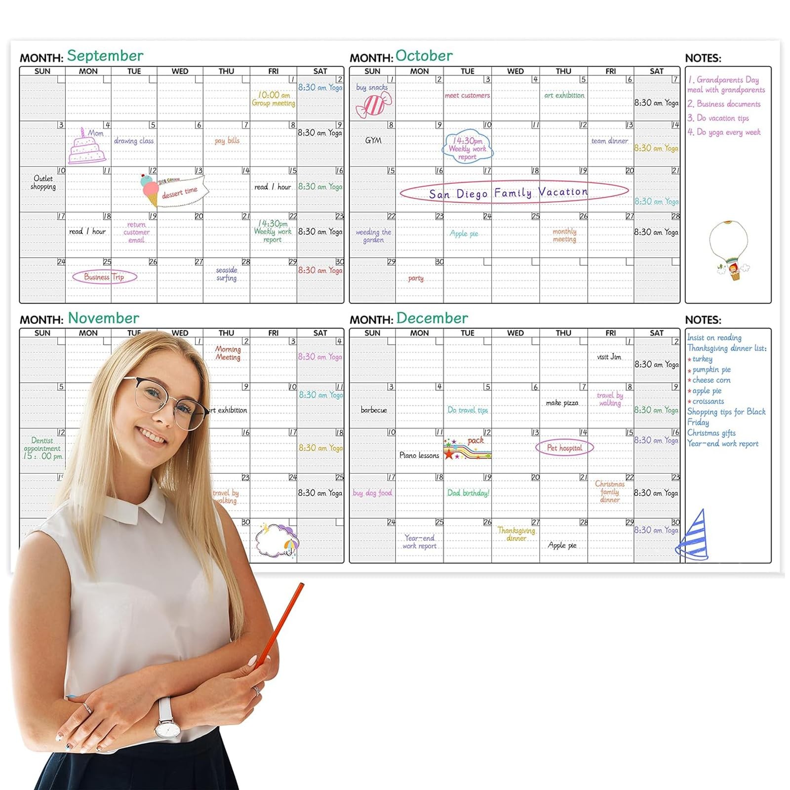 Large Dry Erase Calendar - 4 Months Undated Wall Calendar Dry Erase, 52 Large Dry Erase Calendar - 4 Months Undated Wall Calendar Dry Erase, 52