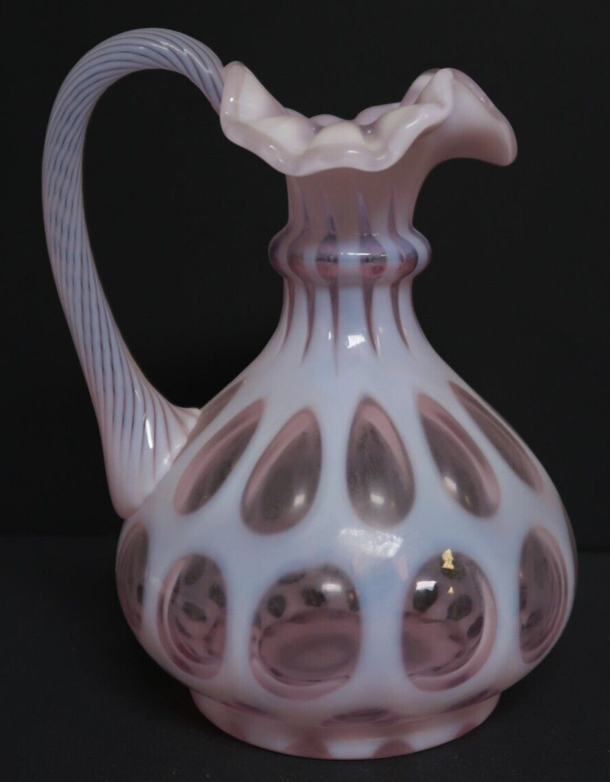 Fenton Pink Glass Pitcher Art Opalescent Coin Dot Pattern 7\