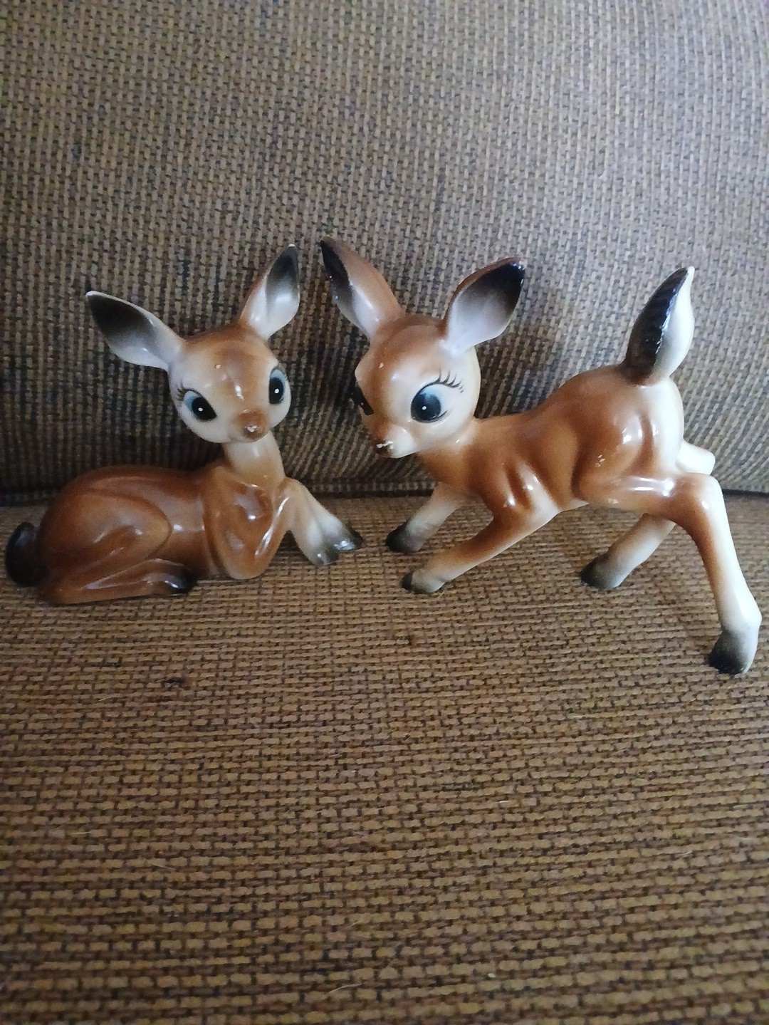 VTG Celluloid Plastic fawn set resting/standing Deer Figure with Big Blue Eyes VTG Celluloid Plastic fawn set resting/standing Deer Figure with Big Blue Eyes