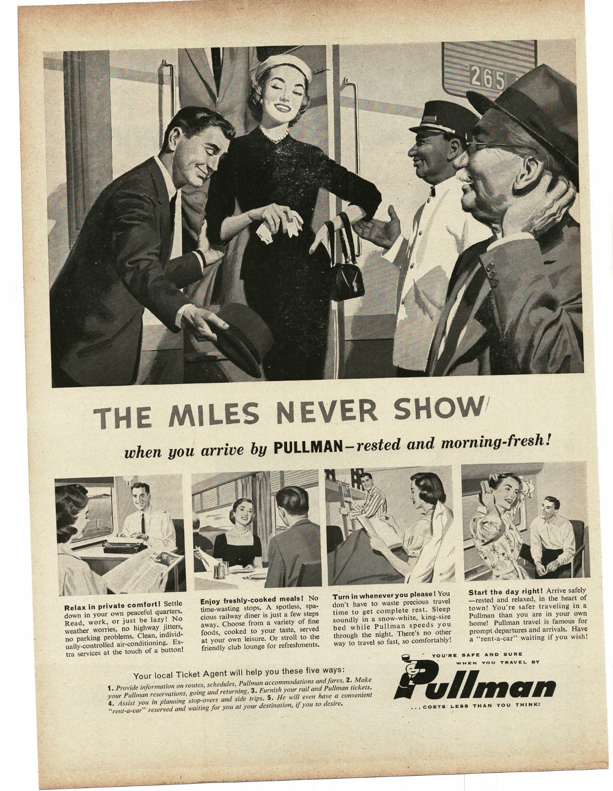 1956 Pullman Passenger Cars Affordable Travel husband wife getting off train Ad