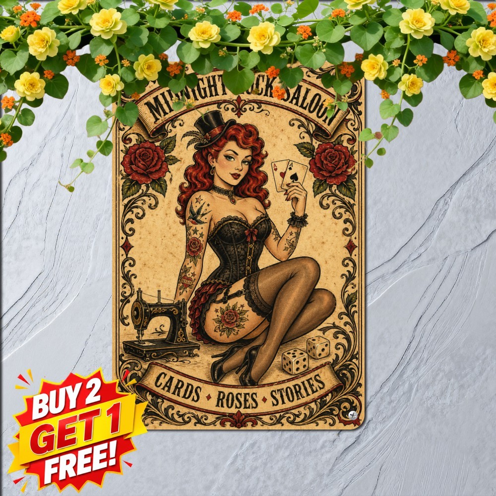 Classic Retro Style Tattooed Beauty Sign Vintage Art Cards Metal Plaque 8x12