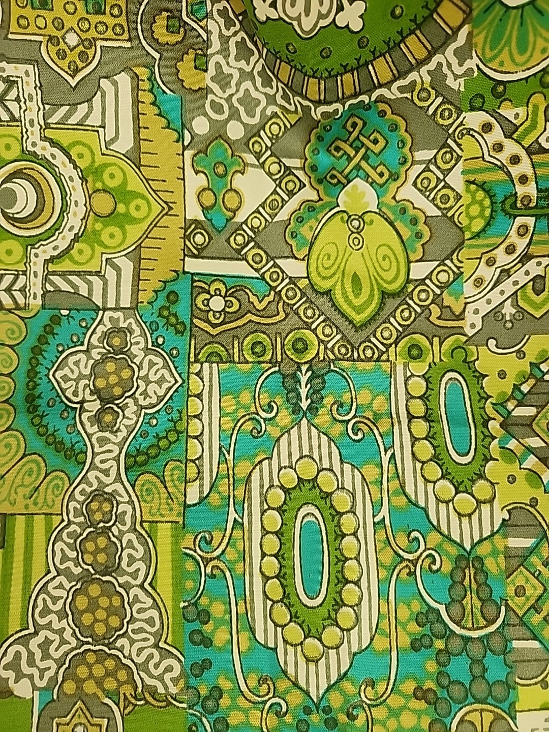 Vintage 1969 Op Art Geometric Mod Green Romanex De Boussac Fabric Laurent Steve