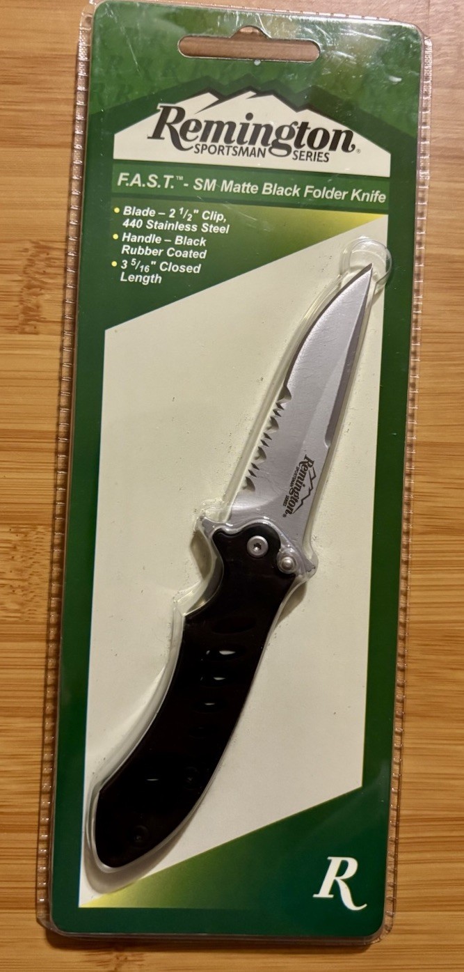 Remington Sportsman Black FAST action locking Folding EDC Pocket Knife NEW 440 S
