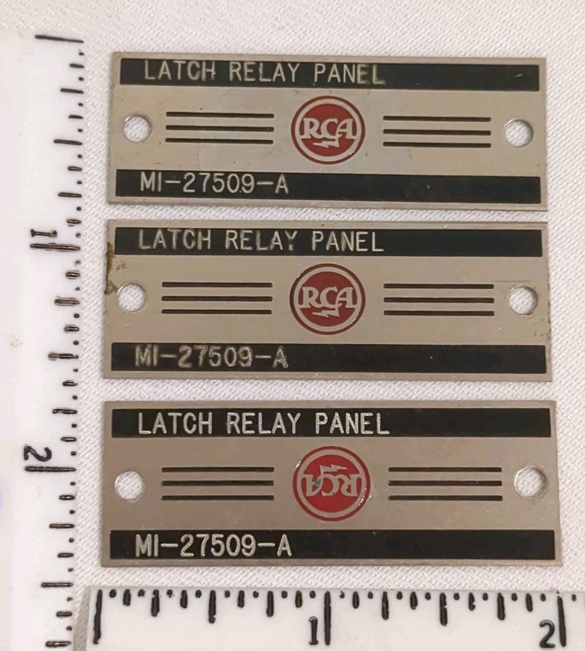 3x Vintage RCA Meatball Metal Nameplate Badge Latch Relay Panel