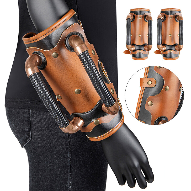 1PC Steampunk PU Leather Medieval Knights Wristband Bracers Cosplay Halloween