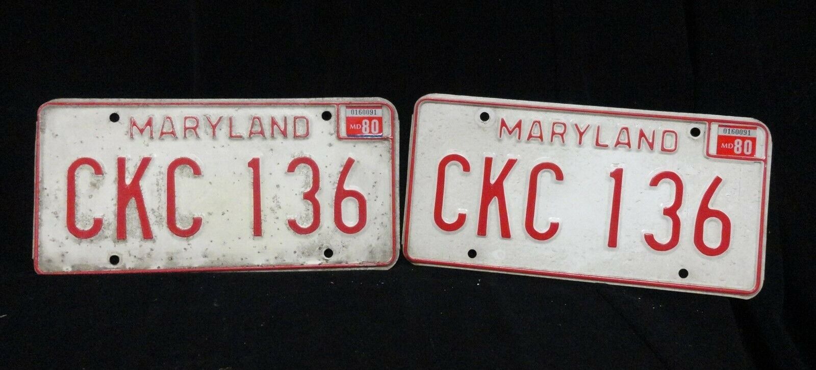 VINTAGE - Maryland ORIGINAL - 1980 LICENSE PLATES - Front and Back - CKC 136