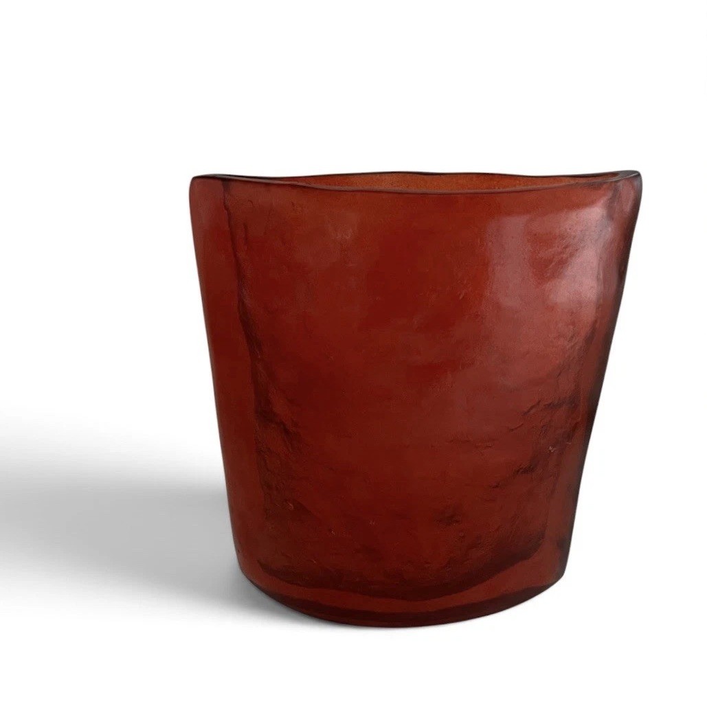 Scandinavian Acrylic Plexiglass Curved Textured Vase Brown Amber Sweden Unique