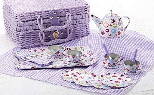 Delton Tin Tea Sets For Youth/ Kids/ Children With Storage Basket - Ships Free