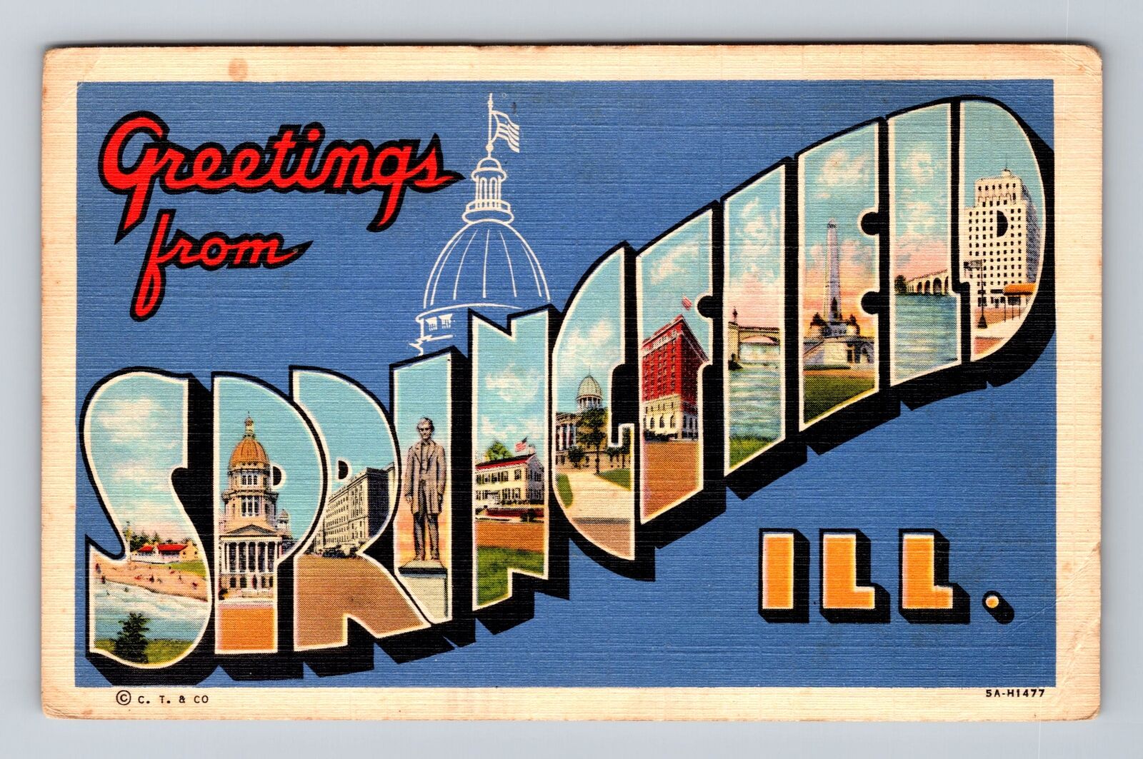 Springfield IL-Illinois, Scenic LARGE LETTER GREETINGS, Vintage Postcard