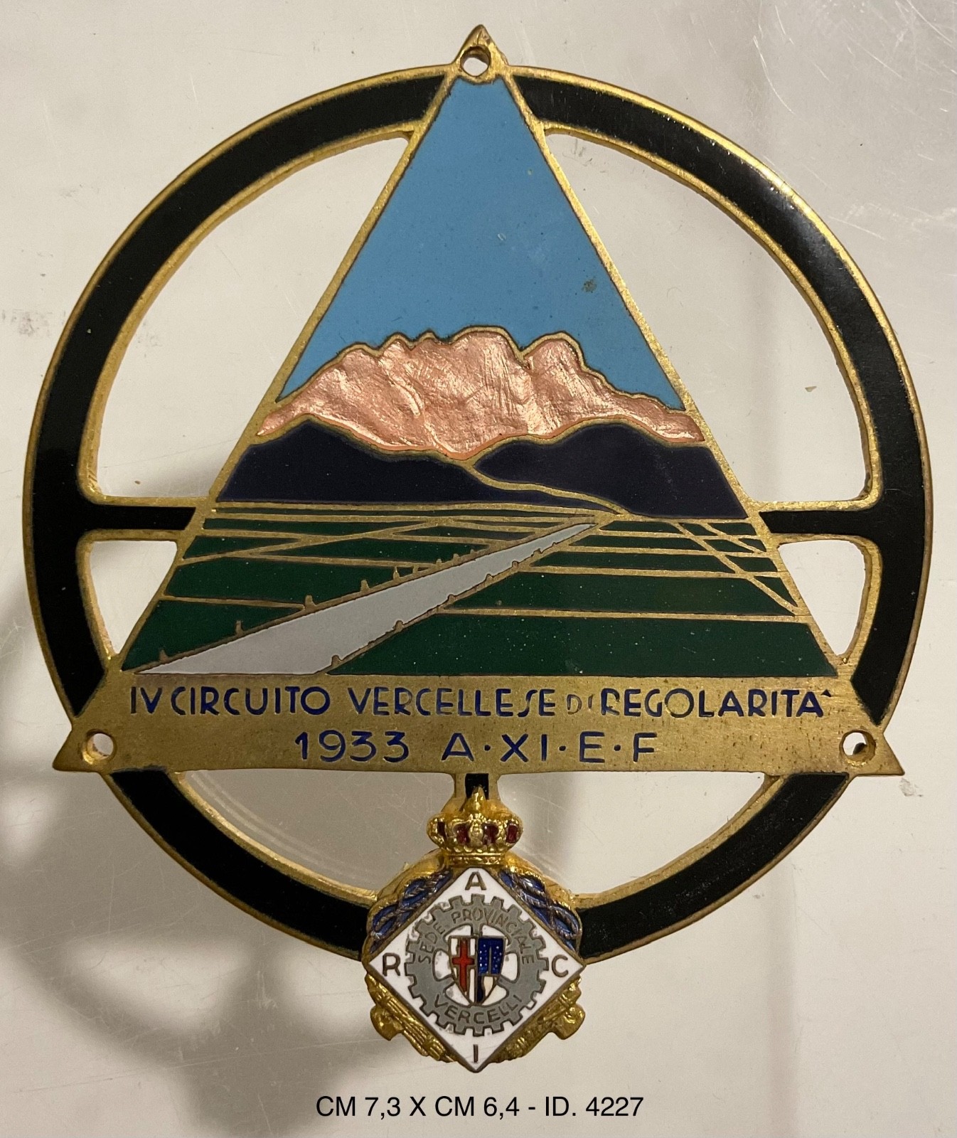 VERCELLI IV° CIRCUIT VERCELLI DI REGULARITÀ 1933 XI° PLAQUE RACE CAR RACI VERCELLI IV° CIRCUIT VERCELLI DI REGULARITÀ 1933 XI° PLAQUE RACE CAR RACI
