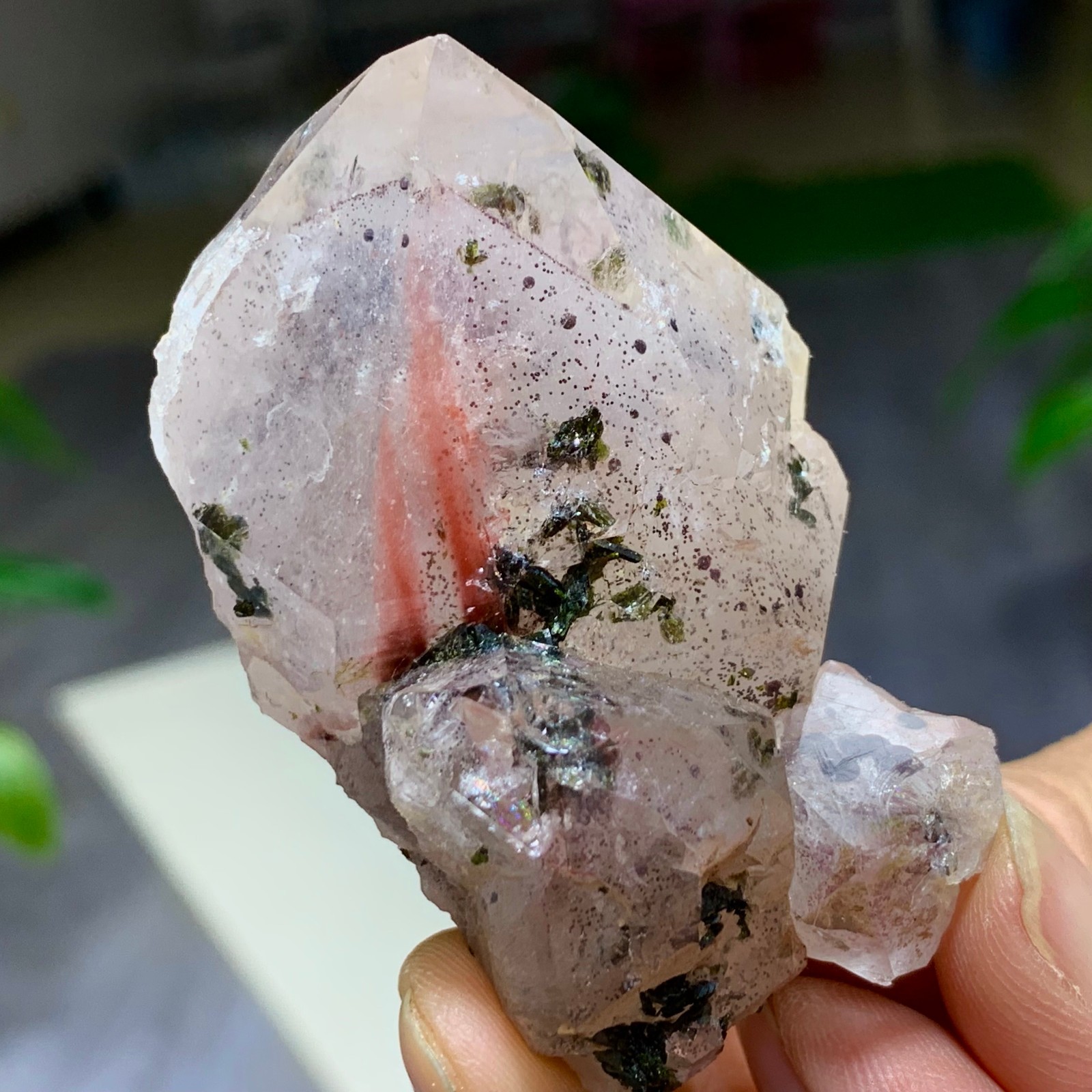 81G Natural green tourmaline quartz crystal cluster mineral specimen
