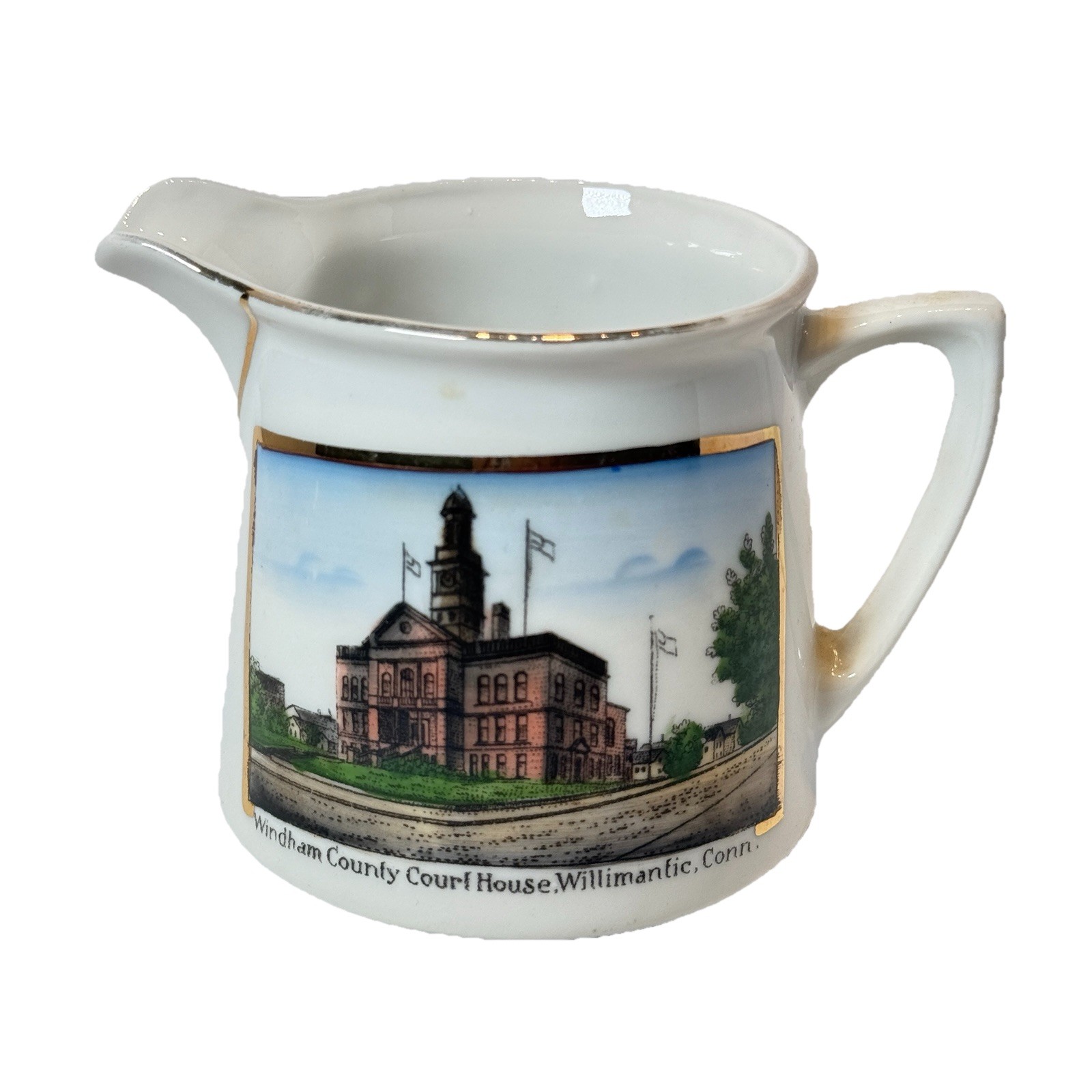 WILLIMANTIC, Connecticut CT Antique WINDHAM COURT HOUSE Souvenir China Creamer