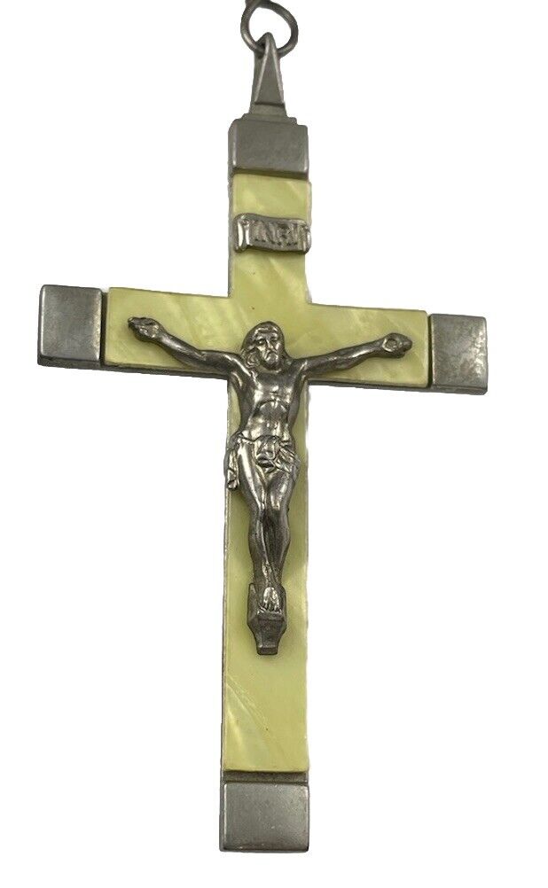 Vintage Catholic Laminated Pearly 3” Crucifix