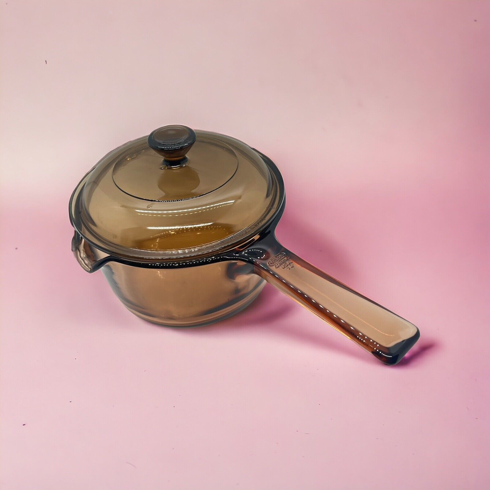 Vintage Corning Visions Vision Ware Amber Cookware 1 L Saucepan with Lid