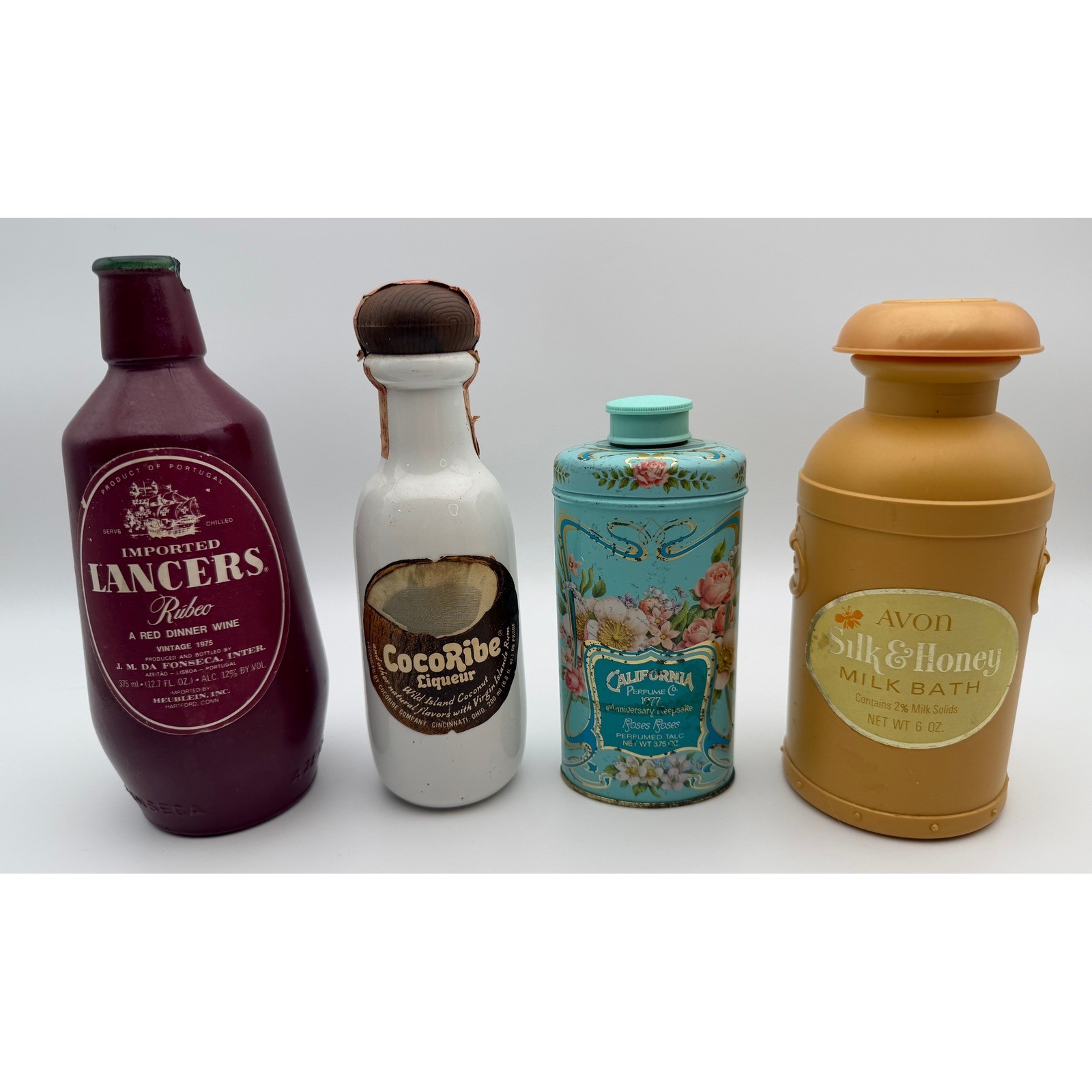 VTG Empty Avon Lancers Wine CocoRibe Liqueur California Perfume Co Tin Lot of 4